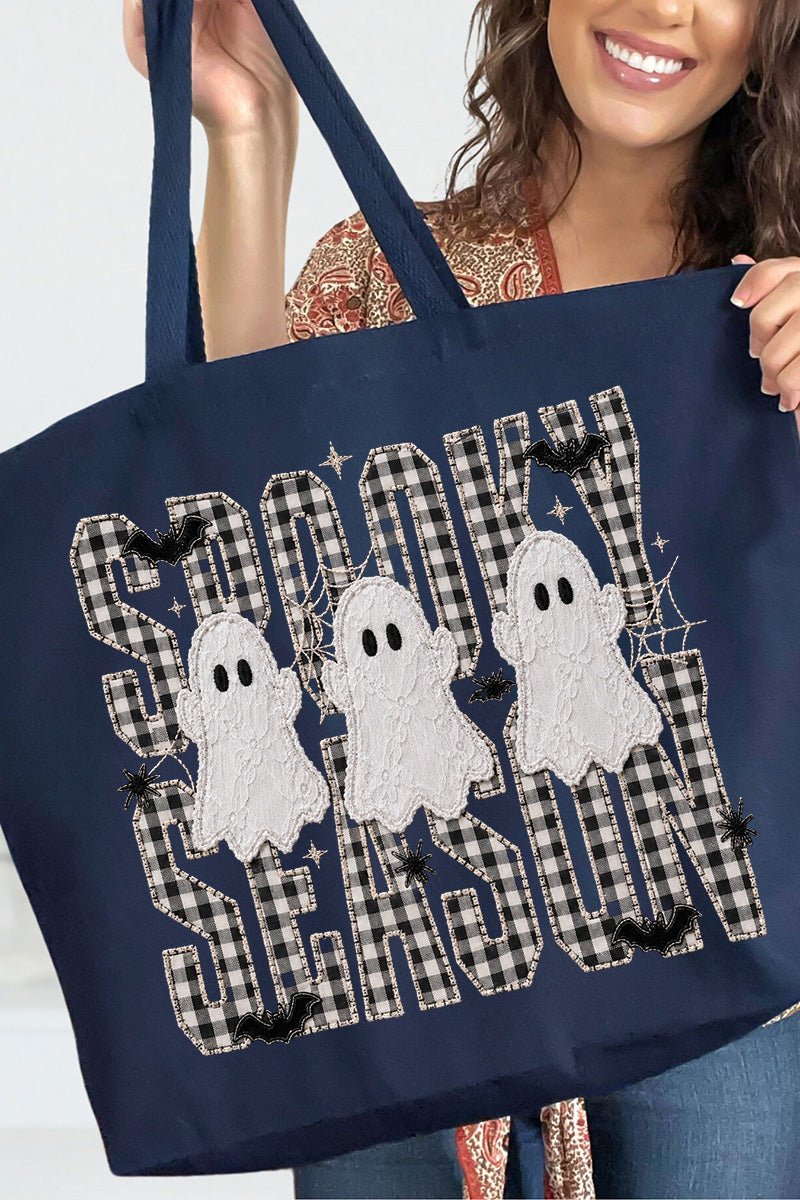Spooky Season Gingham & Ghosts Canvas Jumbo Tote - Wholesale Accessory Market