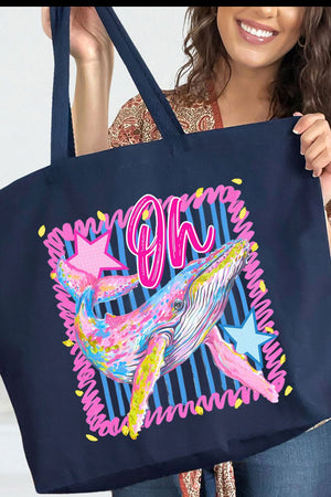 Striped Oh Whale Canvas Jumbo Tote - Wholesale Accessory Market