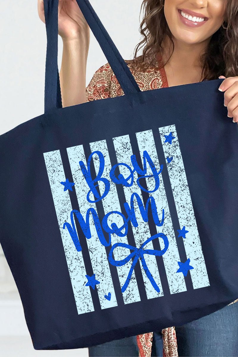 Striped Stars Boy Mom Canvas Jumbo Tote - Wholesale Accessory Market