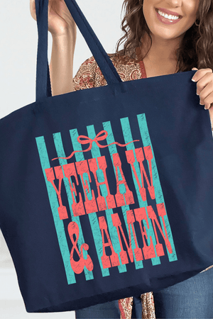 Striped Yeehaw & Amen Canvas Jumbo Tote - Wholesale Accessory Market