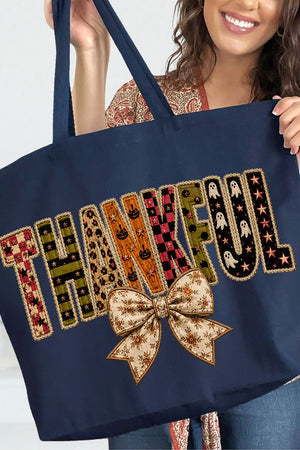 Thankful Fall Spirit Canvas Jumbo Tote - Wholesale Accessory Market