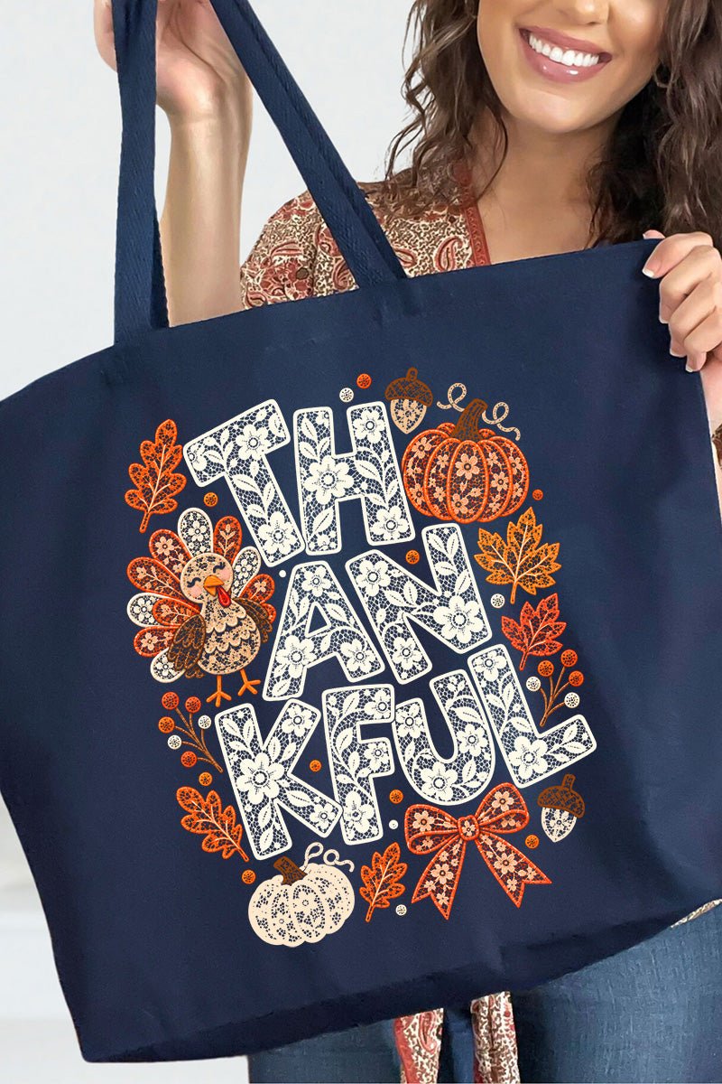Thankful Lacework Canvas Jumbo Tote - Wholesale Accessory Market