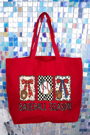 Baseball Season Ribbon Canvas Jumbo Tote - Wholesale Accessory Market