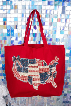 Faux Patchwork USA Map Canvas Jumbo Tote - Wholesale Accessory Market