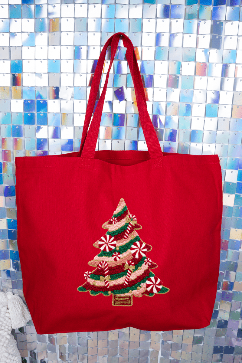 Faux Yarn Candy Cane Wishes Canvas Jumbo Tote - Wholesale Accessory Market