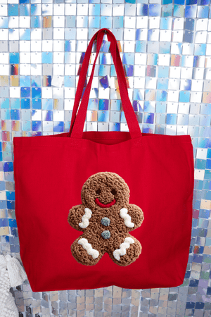 Faux Yarn Gingerbread Kisses Canvas Jumbo Tote - Wholesale Accessory Market