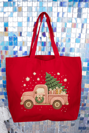 Faux Yarn Holly Jolly Haul Canvas Jumbo Tote - Wholesale Accessory Market
