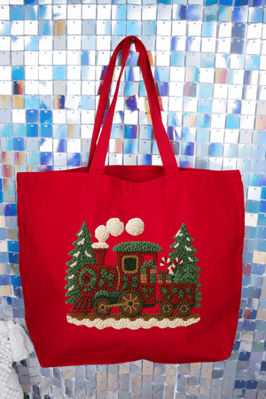 Faux Yarn Mistletoe Express Canvas Jumbo Tote - Wholesale Accessory Market