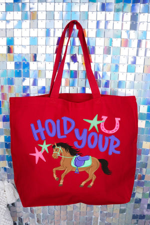 Hold Your Horses Canvas Jumbo Tote - Wholesale Accessory Market