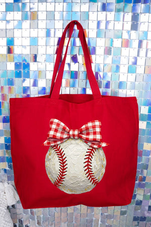 Painted Baseball Bow Canvas Jumbo Tote - Wholesale Accessory Market