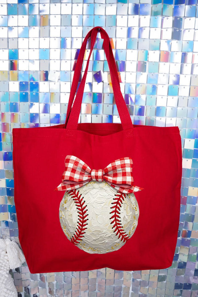 Painted Baseball Bow Canvas Jumbo Tote - Wholesale Accessory Market