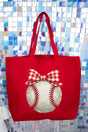 Painted Baseball Bow Canvas Jumbo Tote - Wholesale Accessory Market