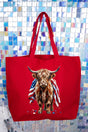 Painted Old Glory Highland Cow Canvas Jumbo Tote - Wholesale Accessory Market
