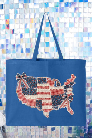 Faux Patchwork USA Map Canvas Jumbo Tote - Wholesale Accessory Market