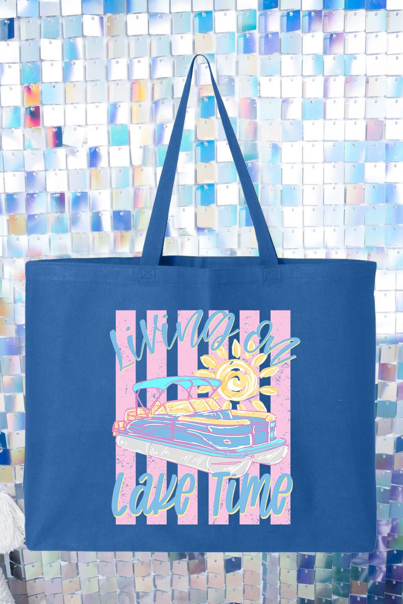 Living On Lake Time Canvas Jumbo Tote - Wholesale Accessory Market
