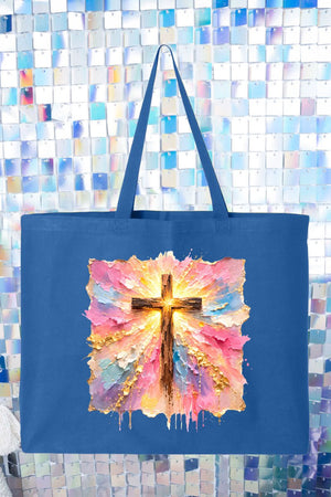 Pastel Brushstroke Cross Canvas Jumbo Tote - Wholesale Accessory Market