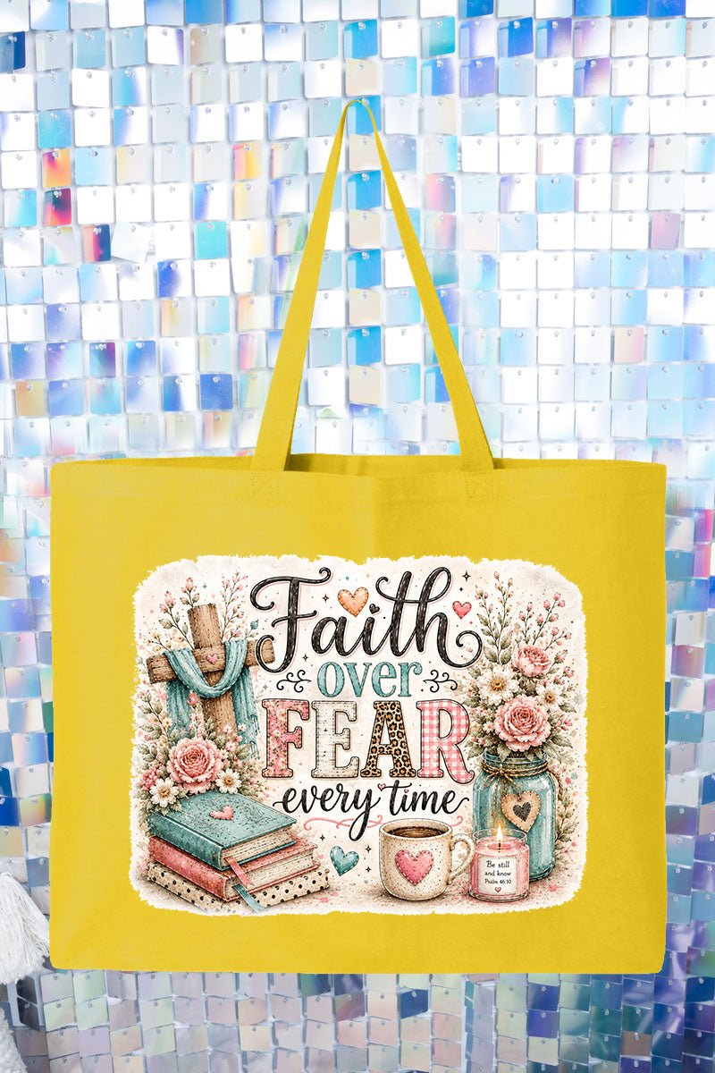 Faith Over Fear Floral Devotion Canvas Jumbo Tote - Wholesale Accessory Market