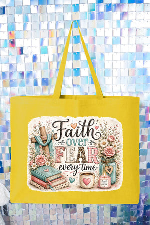 Faith Over Fear Floral Devotion Canvas Jumbo Tote - Wholesale Accessory Market