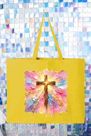 Pastel Brushstroke Cross Canvas Jumbo Tote - Wholesale Accessory Market