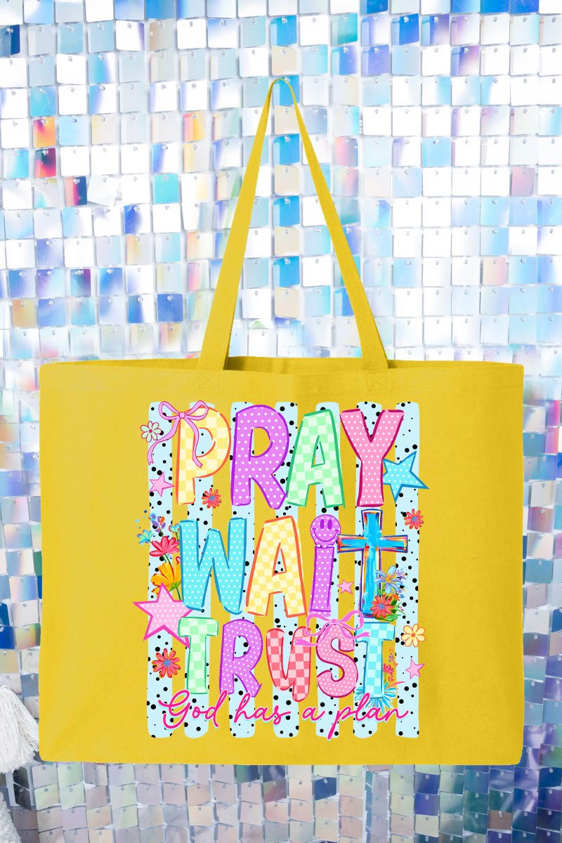 Pray Wait Trust Bright Doodle Canvas Jumbo Tote - Wholesale Accessory Market