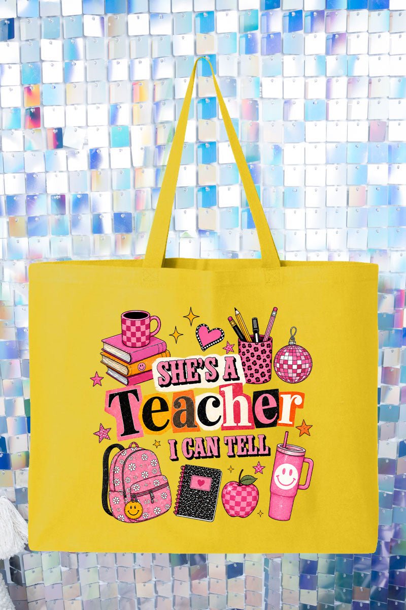She's A Teacher I Can Tell Canvas Jumbo Tote - Wholesale Accessory Market