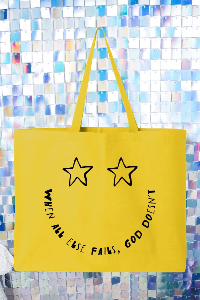Star Eyes God Never Fails Canvas Jumbo Tote - Wholesale Accessory Market