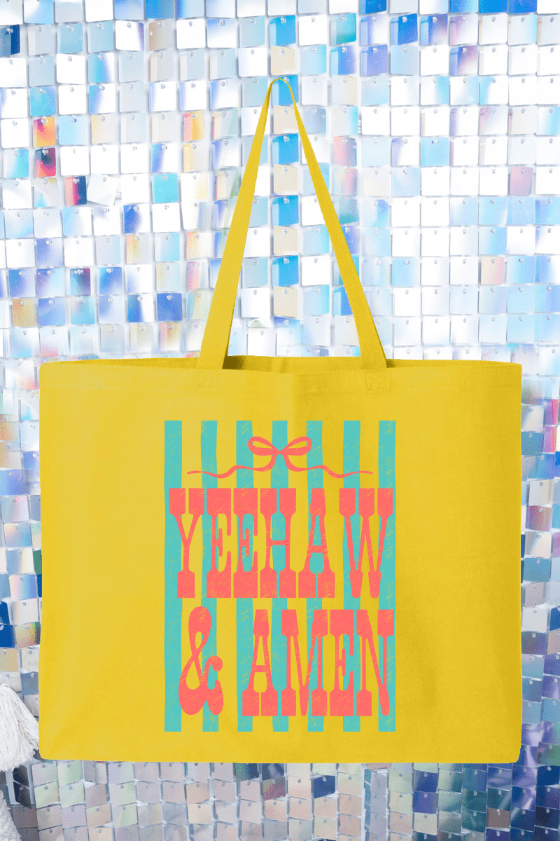 Striped Yeehaw & Amen Canvas Jumbo Tote - Wholesale Accessory Market