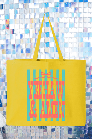 Striped Yeehaw & Amen Canvas Jumbo Tote - Wholesale Accessory Market