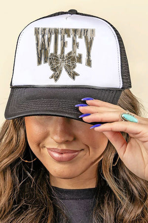 Camo Wifey Coquette Foam Mesh Back Trucker Cap - Wholesale Accessory Market