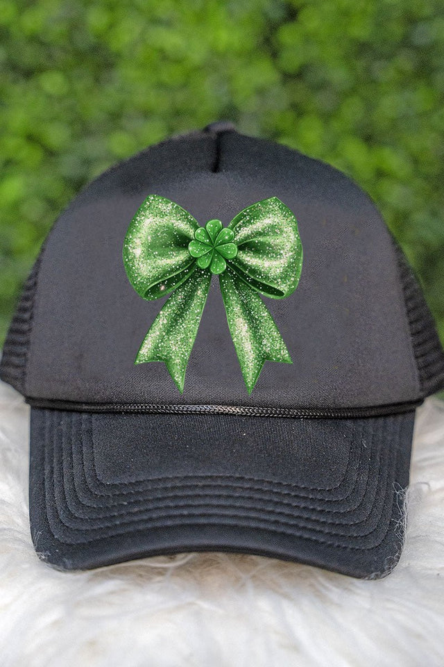 Faux Glitter Clover Coquette Tab Transfer Foam Mesh Back Trucker Cap - Wholesale Accessory Market