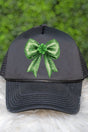 Faux Glitter Clover Coquette Tab Transfer Foam Mesh Back Trucker Cap - Wholesale Accessory Market