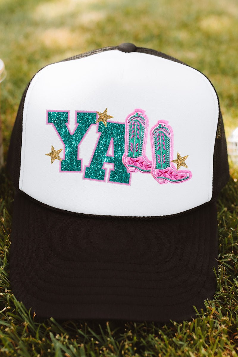 Pink Bow Patch Foam Mesh Back Trucker Hat: White main image 1
