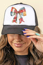 Faux Patchwork Red Bow Foam Mesh Back Trucker Cap - Wholesale Accessory Market