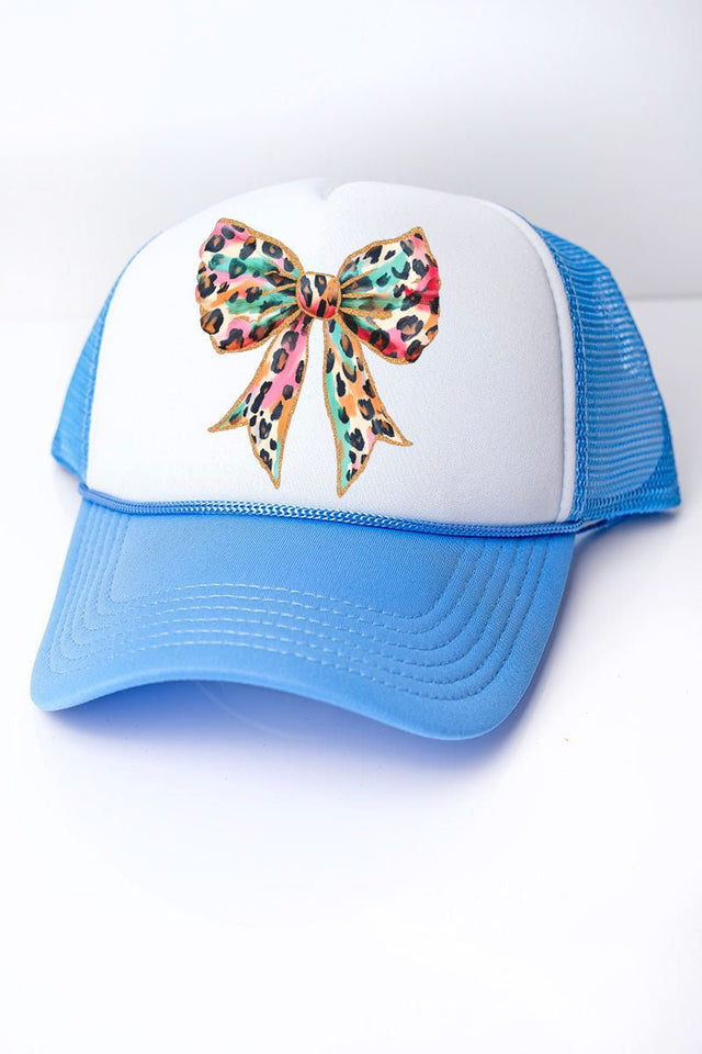 Glitzy Leopard Bow Foam Mesh Back Trucker Cap - Wholesale Accessory Market