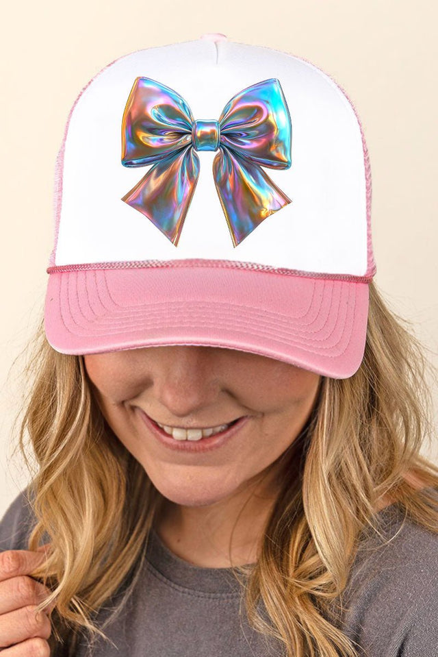 Iridescent Satin Bow Foam Mesh Back Trucker Cap - Wholesale Accessory Market
