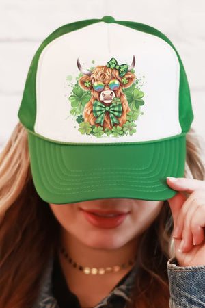 Lucky Clover Highland Cow Foam Mesh Back Trucker Cap - Wholesale Accessory Market