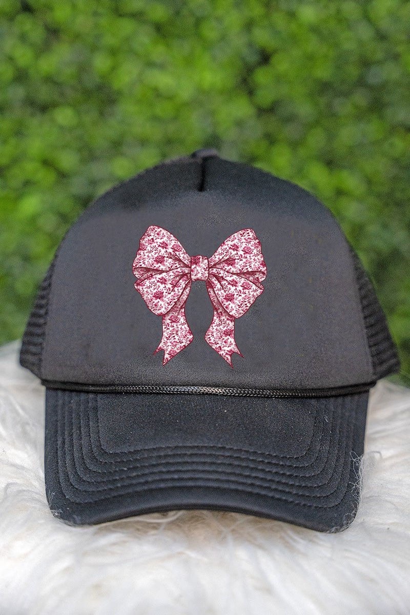 Magenta Chinoiserie Bow Foam Mesh Back Trucker Cap - Wholesale Accessory Market