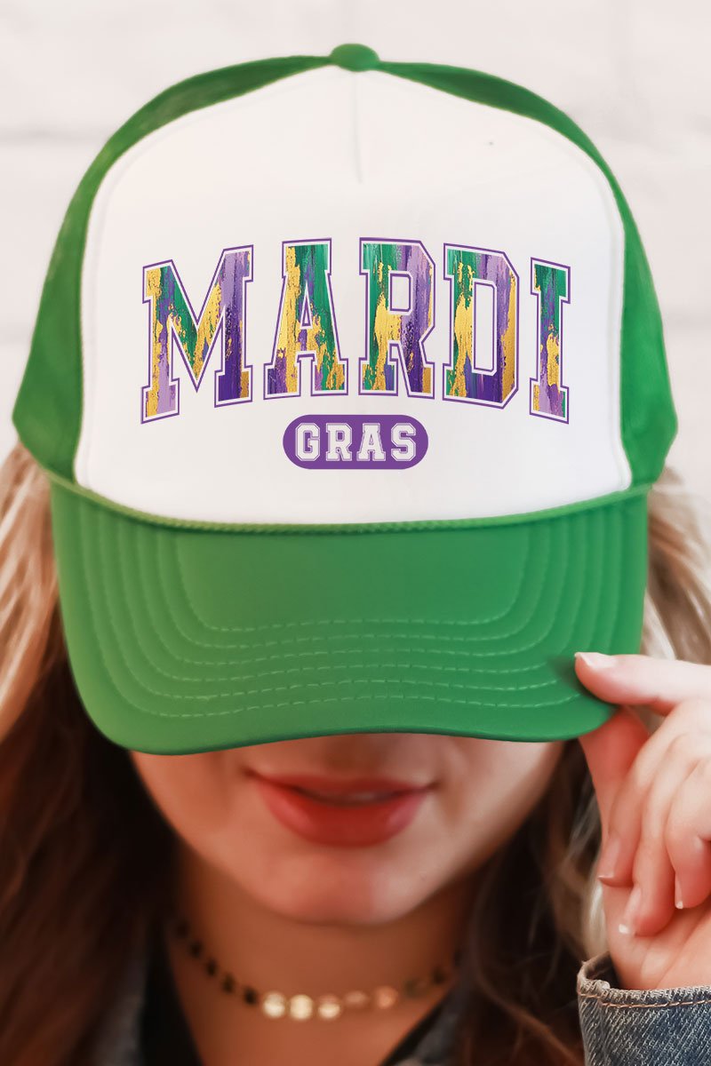 Watercolor Mardi Gras Tab Transfer Foam Mesh Back Trucker Cap - Wholesale Accessory Market