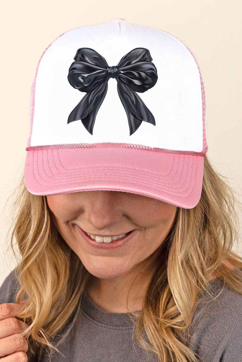 Satin Black Bow Foam Mesh Back Trucker Cap - Wholesale Accessory Market