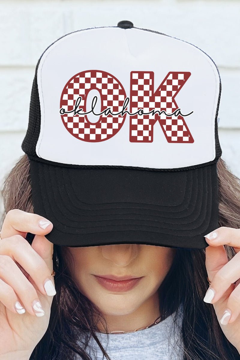 Oklahoma Checkered Foam Mesh Back Trucker Cap | Wholesale Accessory Market