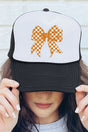 Orange Checkered Coquette Bow Foam Mesh Back Trucker Cap - Wholesale Accessory Market