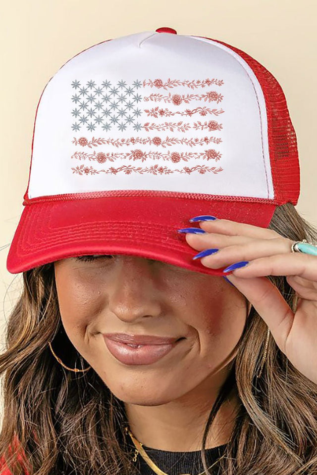 Floral United States Flag Foam Mesh Back Trucker Cap - Wholesale Accessory Market