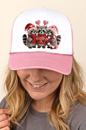 Faux Yarn Raccoon Romance Foam Mesh Back Trucker Cap - Wholesale Accessory Market