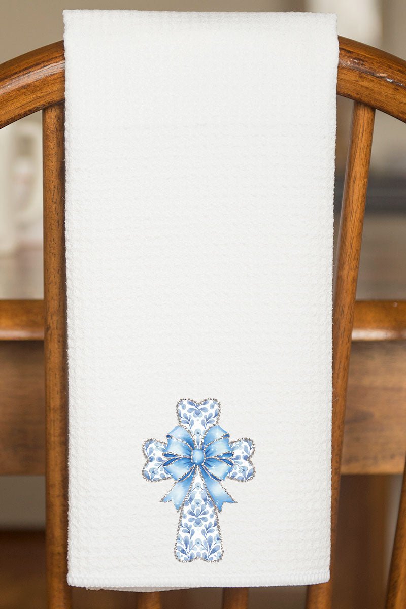 Blue Chinoiserie Cross Waffle Kitchen Towel - Wholesale Accessory Market