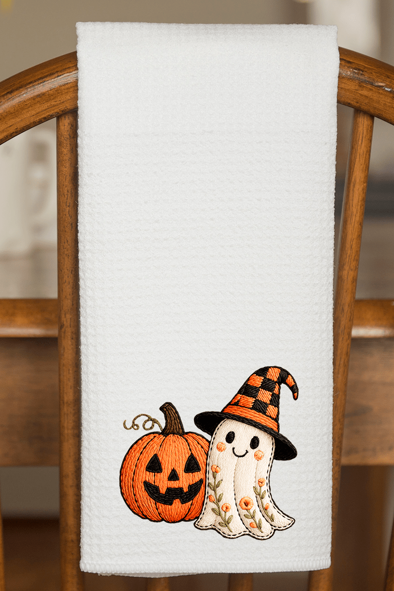Boo - tiful Stitches Faux Embroidery Waffle Kitchen Towel - Wholesale Accessory Market