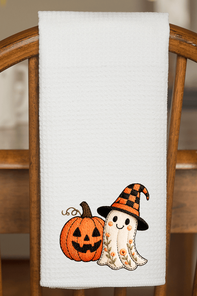 Boo - tiful Stitches Faux Embroidery Waffle Kitchen Towel - Wholesale Accessory Market
