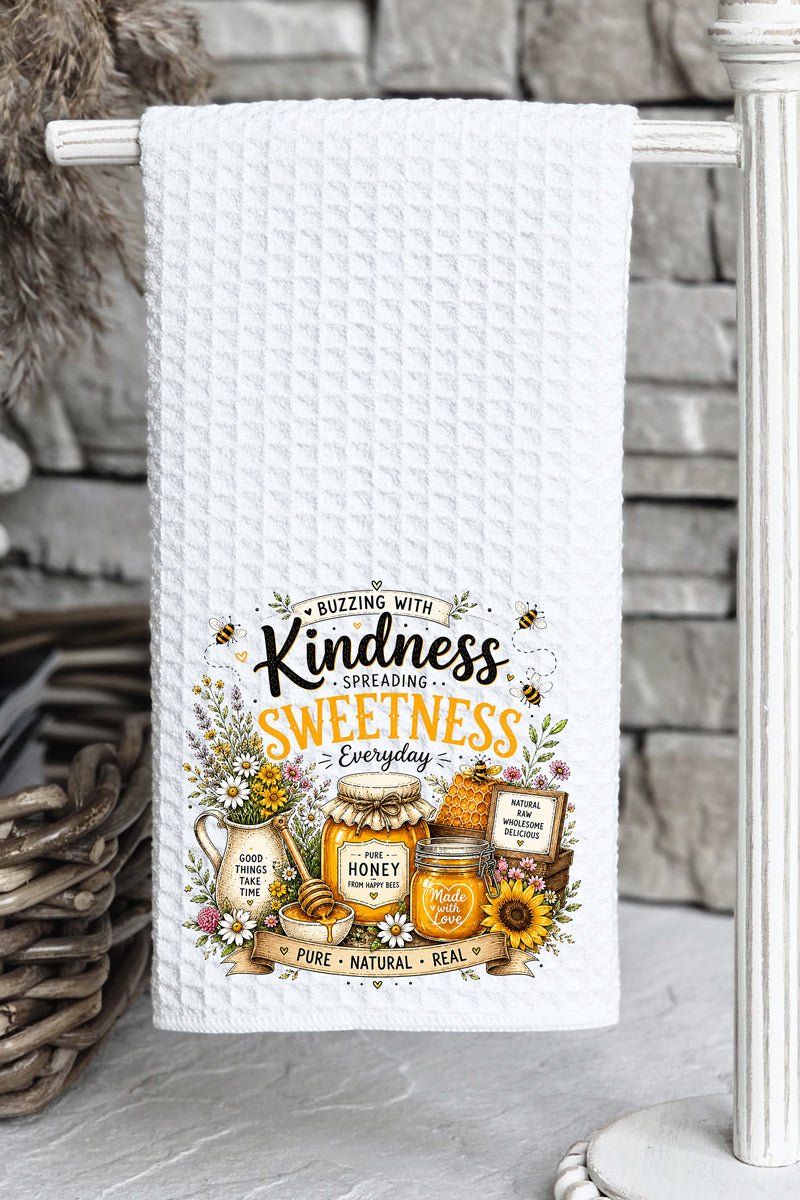 Buzzing With Kindness Waffle Kitchen Towel - Wholesale Accessory Market