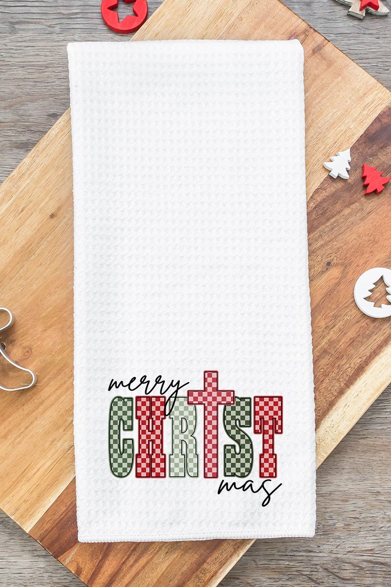 Checkered Merry CHRISTmas Waffle Kitchen Towel - Wholesale Accessory Market