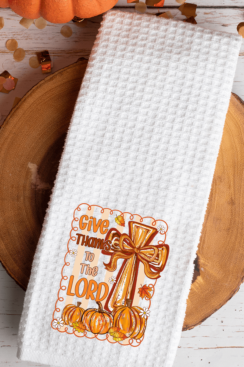 Coquette Cross Give Thanks Waffle Kitchen Towel - Wholesale Accessory Market