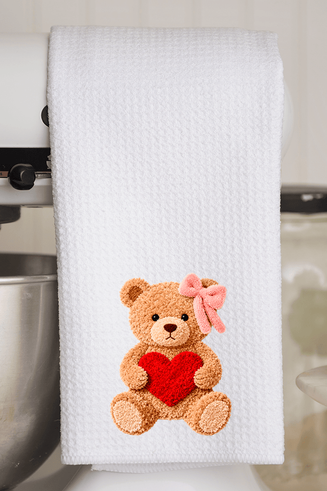 Cozy Heart Cub Faux Yarn Waffle Kitchen Towel - Wholesale Accessory Market